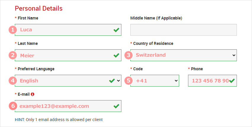 1: Personal details registration