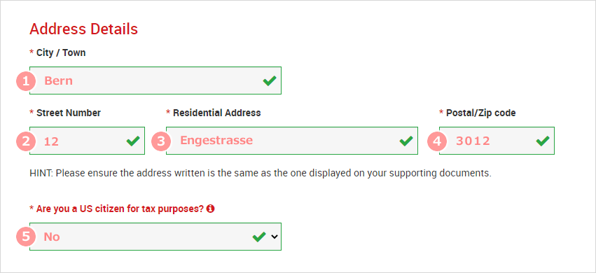 Address details registration