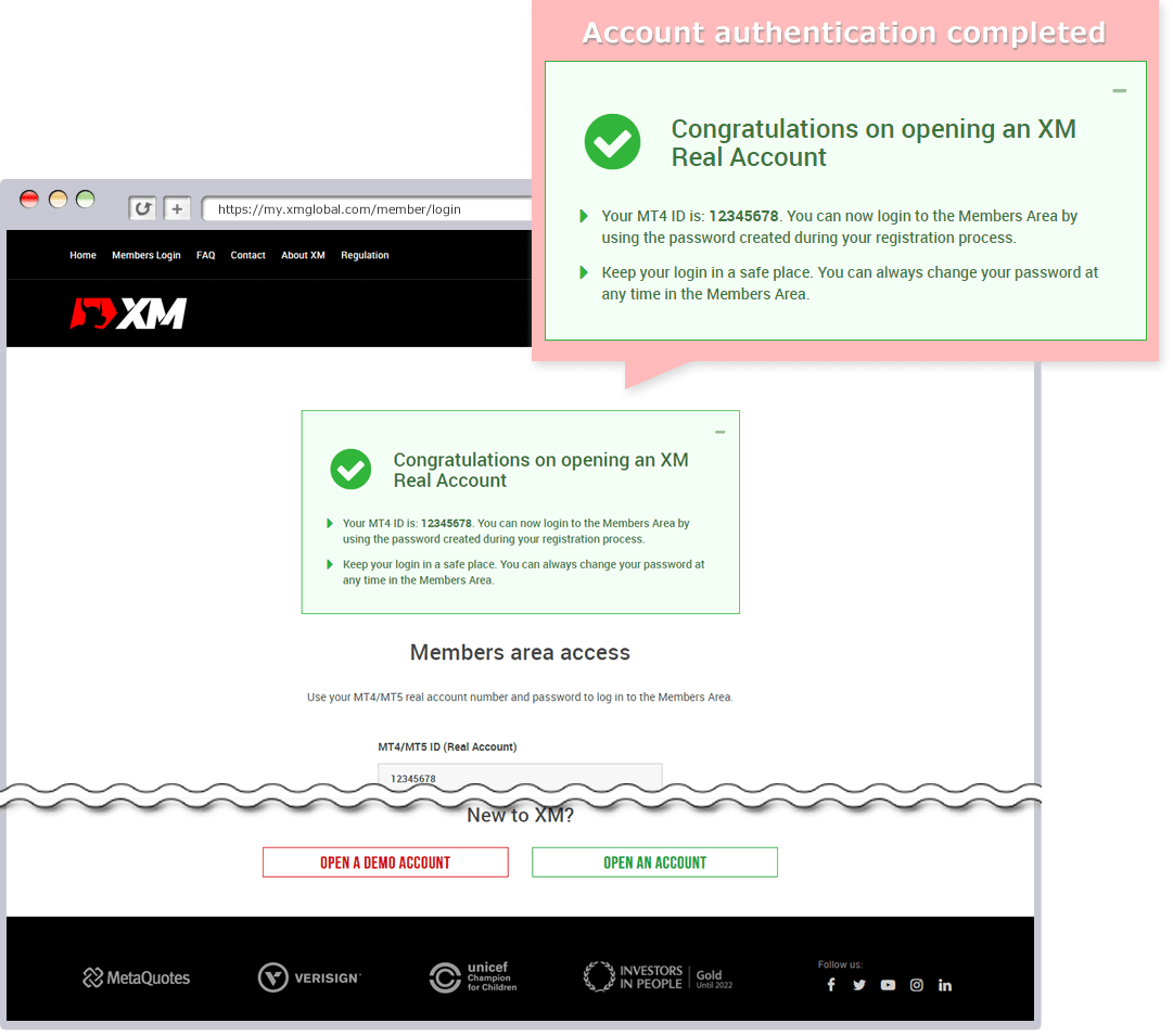 XM's new real account authentication completed